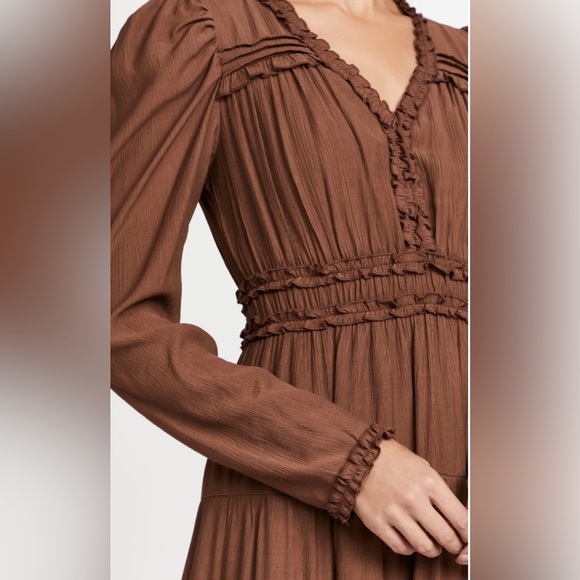Moon River Midi Maxi long sleeve Brown Dress. XS - Picture 6 of 6